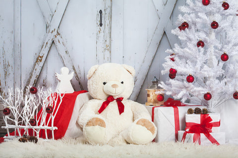Christmas Tree Toy Bear Barn Door Backdrop UK M11-07