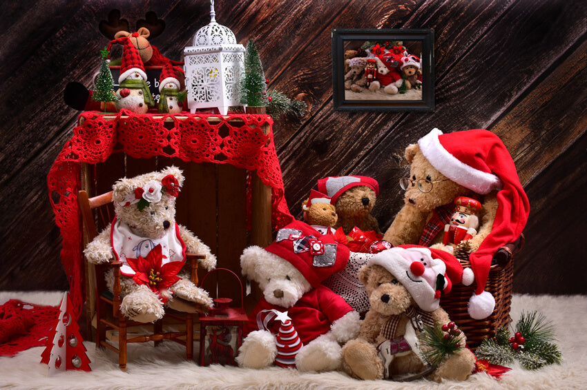 Christmas Teddy Bears Backdrop for Photography UK M11-08