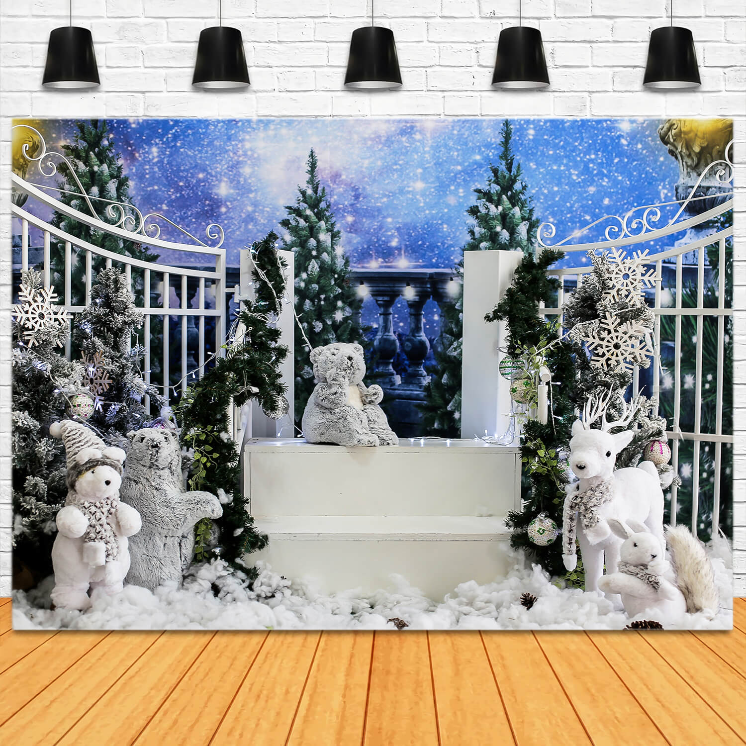 Winter Christmas Snowman Fawn Bear Backdrop UK M11-10