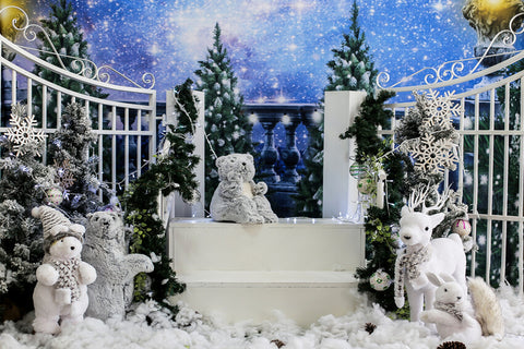 Winter Christmas Snowman Fawn Bear Backdrop UK M11-10