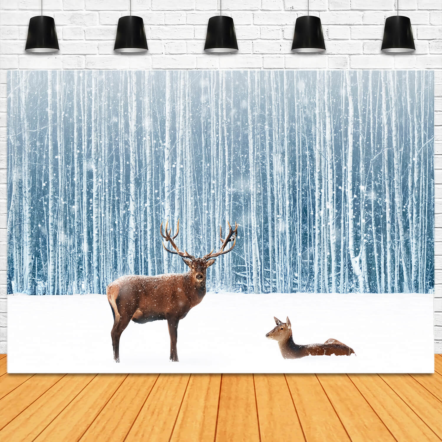 Snowy Winter Forest Deer Photography Backdrop UK M11-11