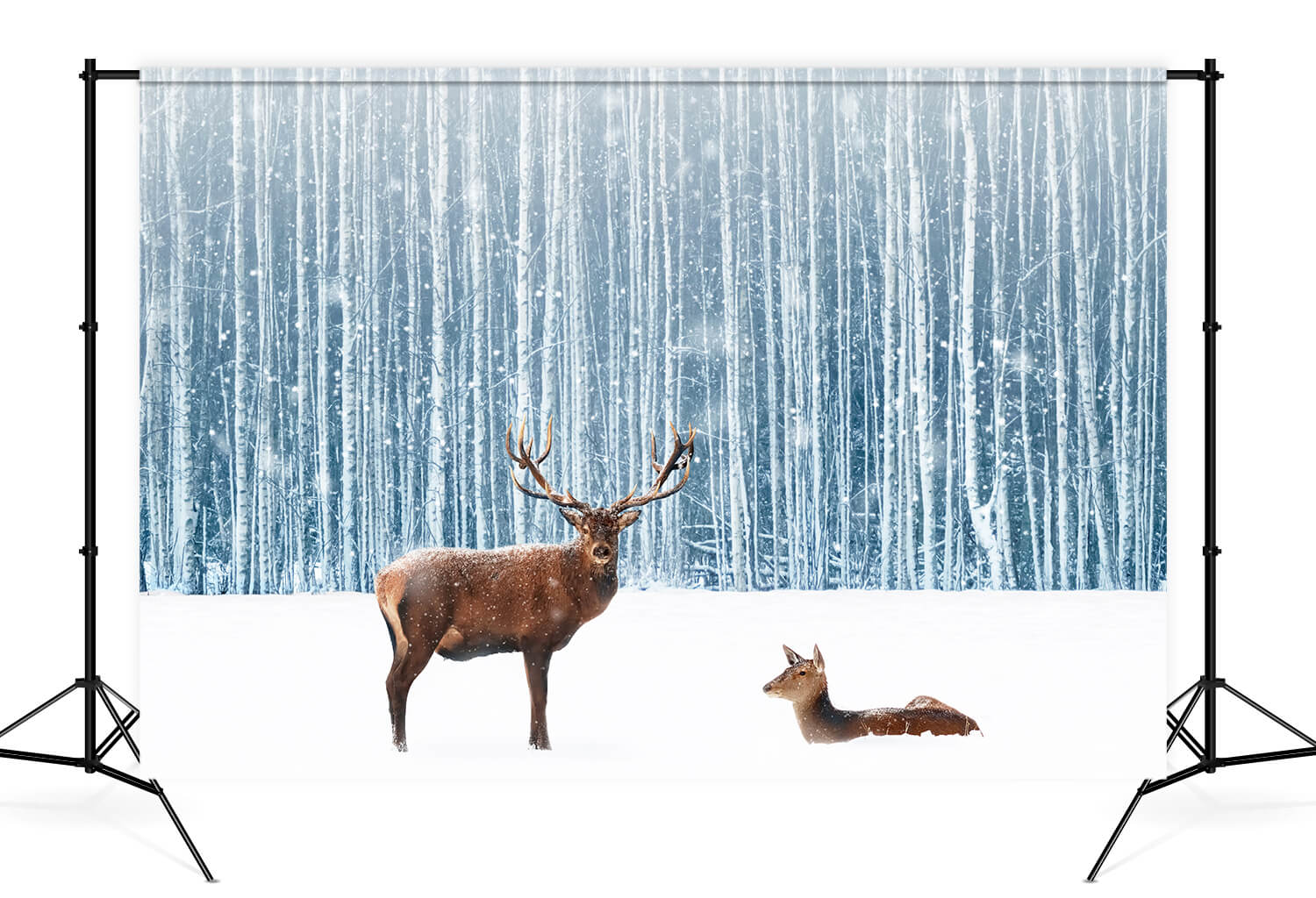 Snowy Winter Forest Deer Photography Backdrop UK M11-11