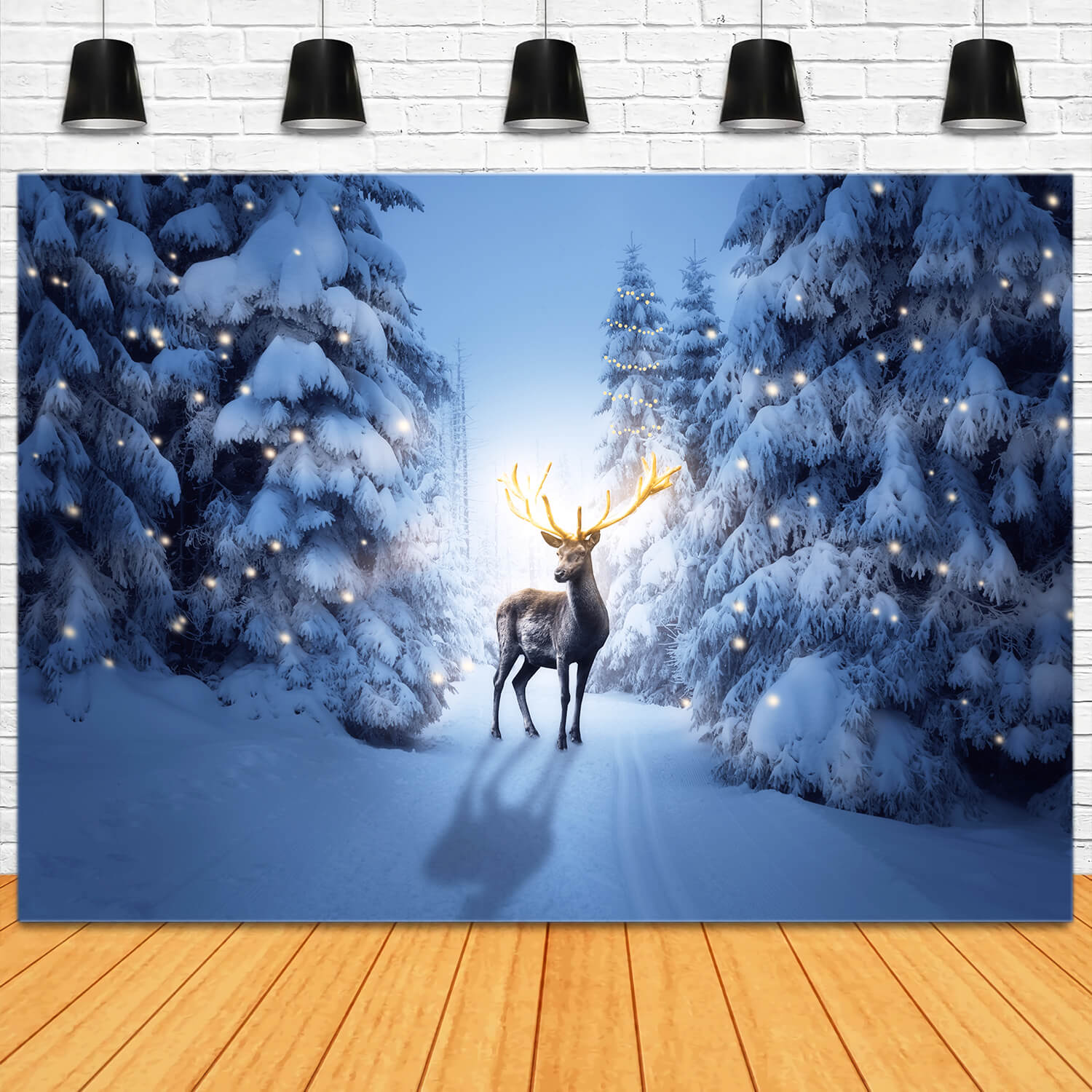 Winter Night Snowy Forest Deer Backdrop UK M11-15