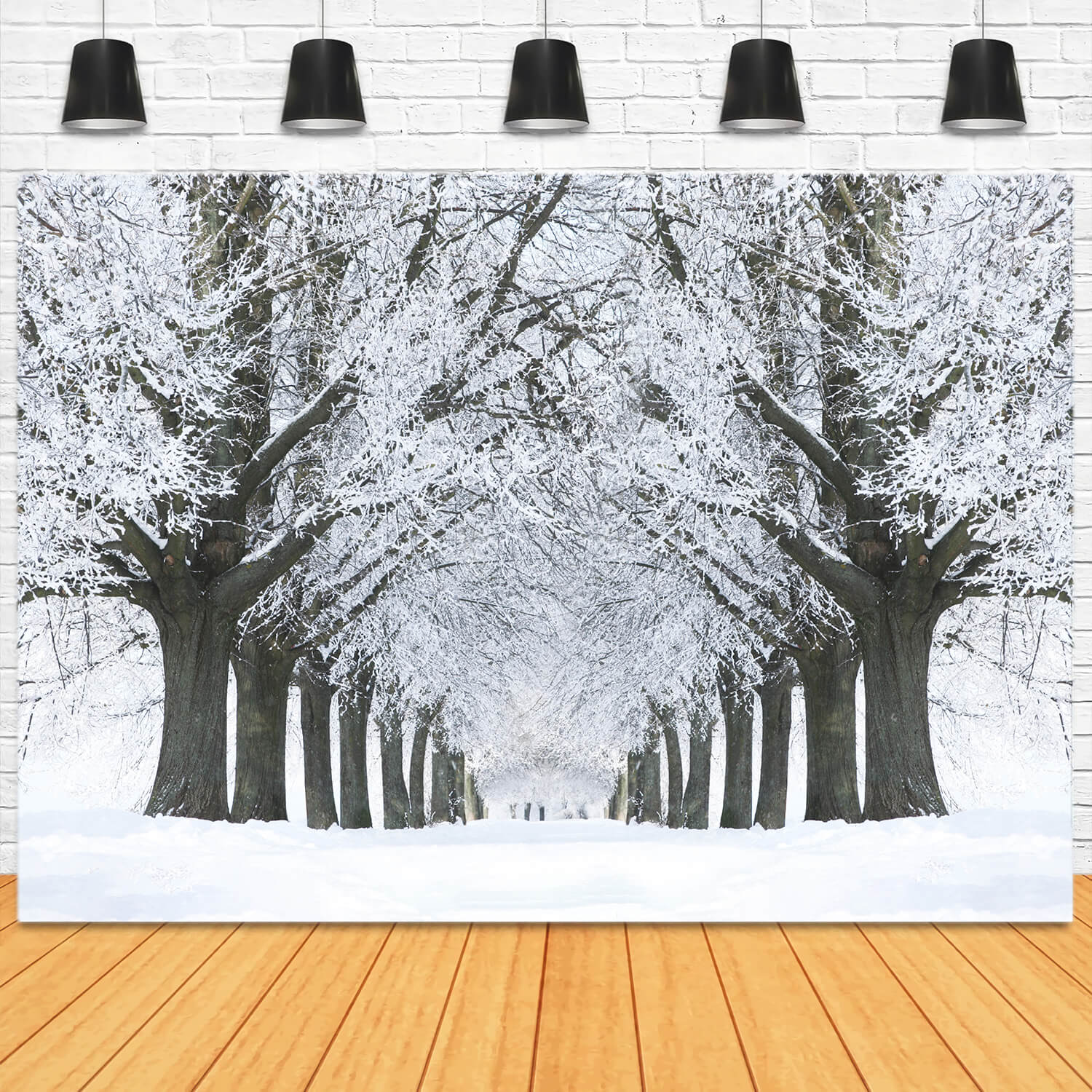 Winter Snowy Road Frozen Trees Backdrop UK M11-17