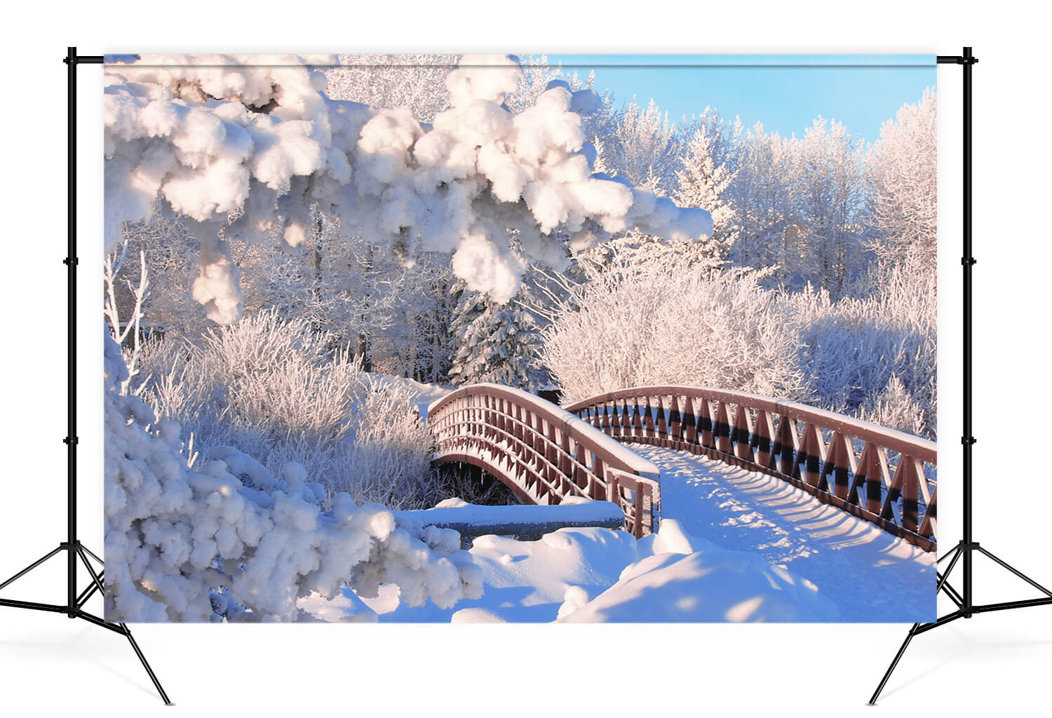 Winter Snow Pine Forest Bridge Backdrop UK M11-18