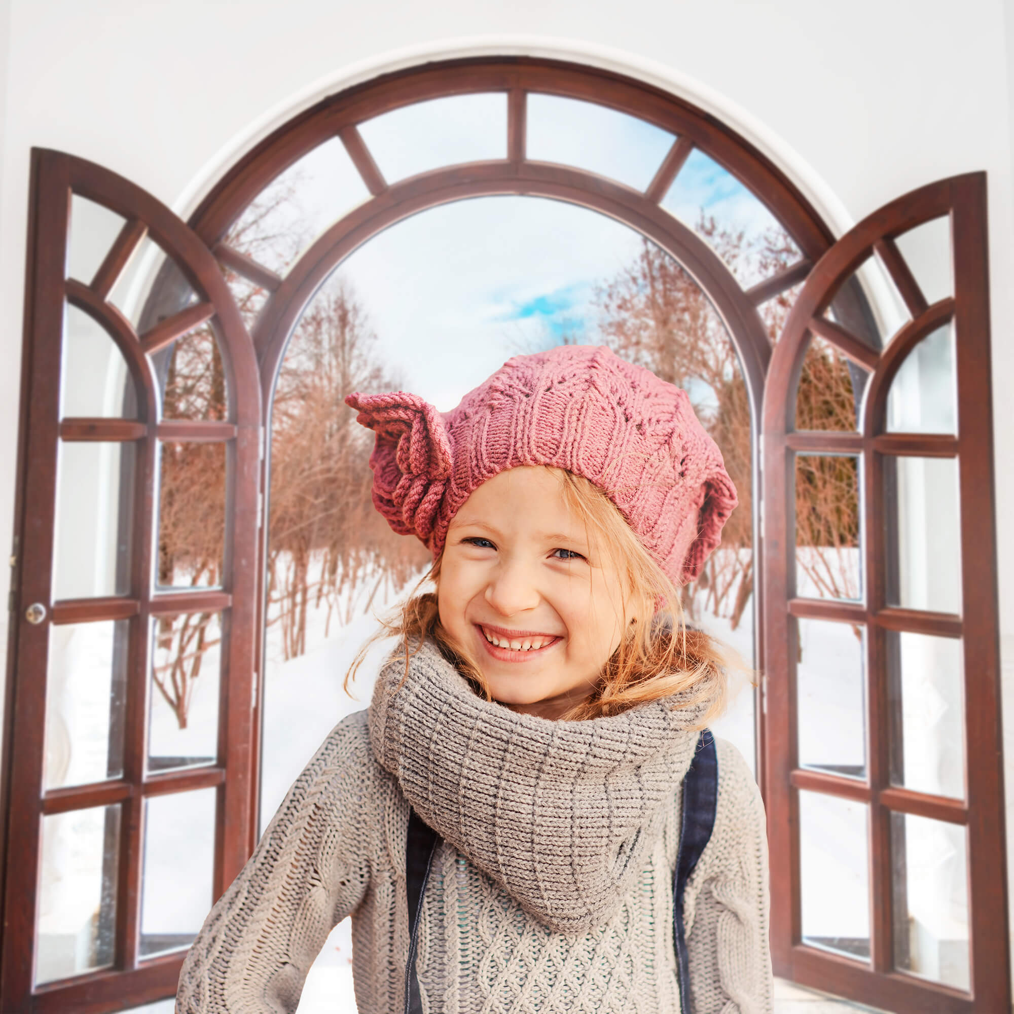 Opened Winter Window Snow View Backdrop UK M11-25