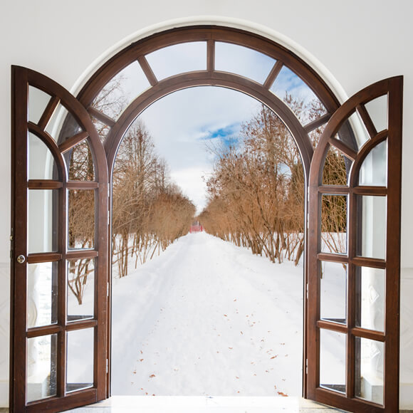 Opened Winter Window Snow View Backdrop UK M11-25