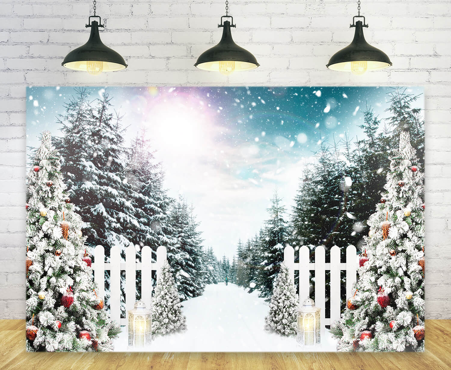 Christmas Tree Winter Forest Snowflake Backdrop UK M11-28