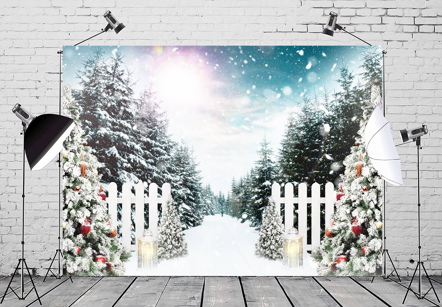 Christmas Tree Winter Forest Snowflake Backdrop UK M11-28