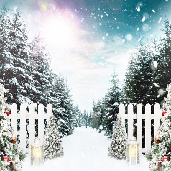 Christmas Tree Winter Forest Snowflake Backdrop UK M11-28