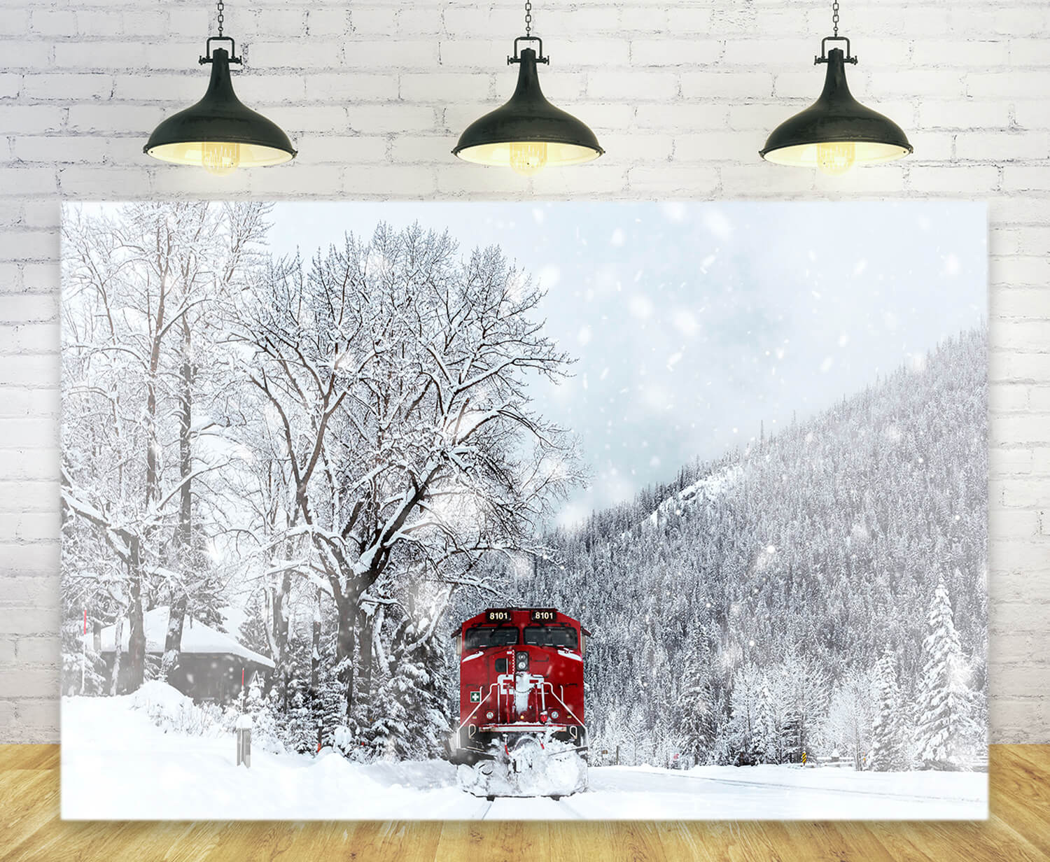 Winter Snow Covered Forest Train Backdrop UK M11-30