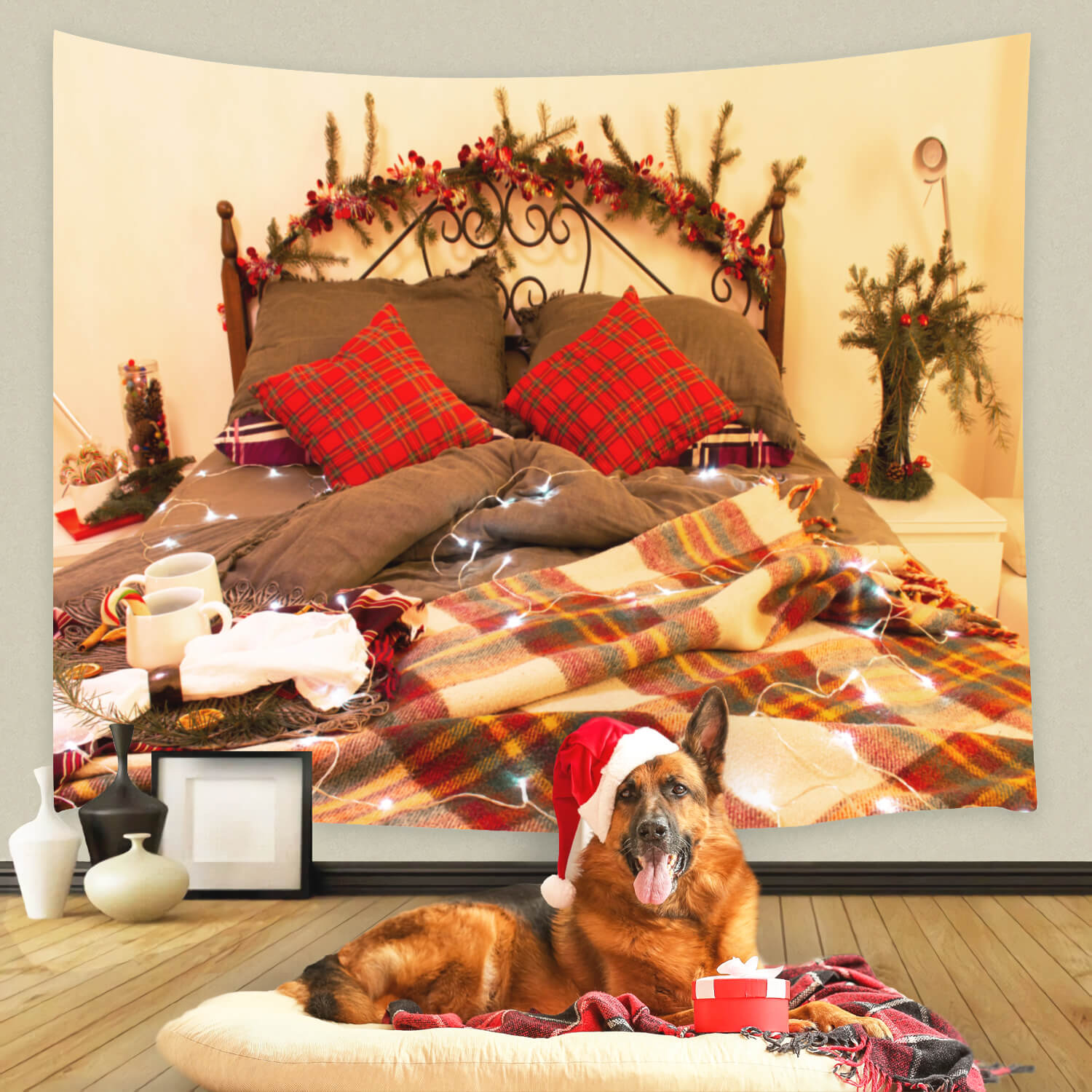 Christmas Decorated Interior Room Bed Backdrop UK M11-33