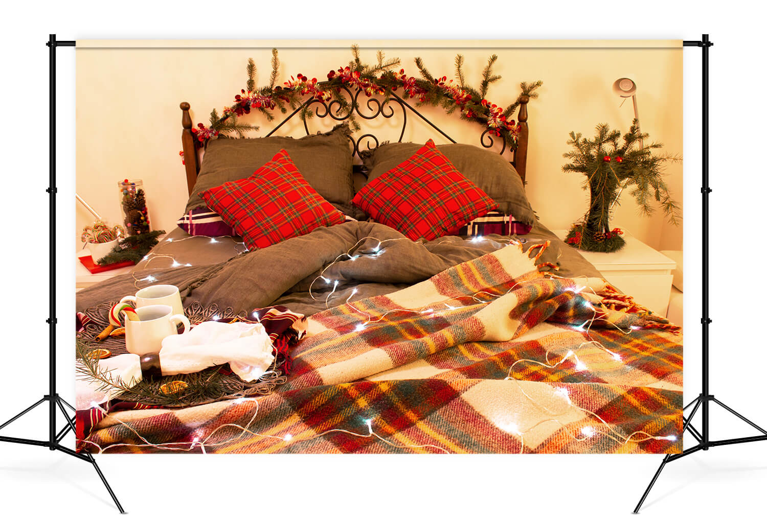 Christmas Decorated Interior Room Bed Backdrop UK M11-33