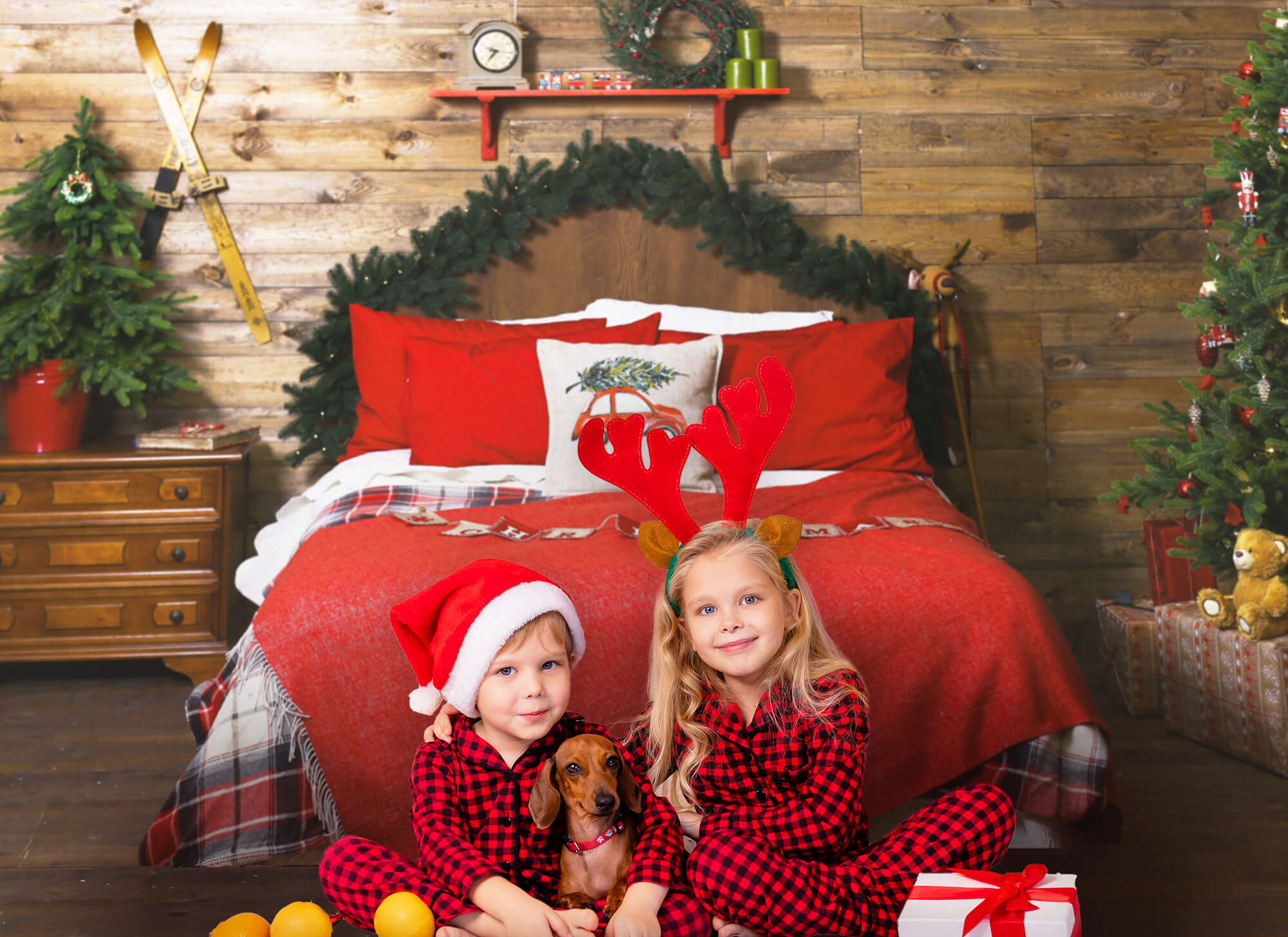 Christmas Bedroom Retro Wooden Wall Backdrop UK M11-34