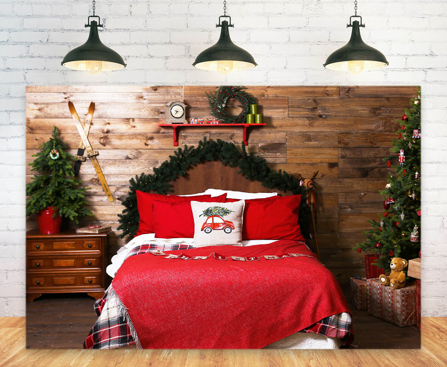 Christmas Bedroom Retro Wooden Wall Backdrop UK M11-34