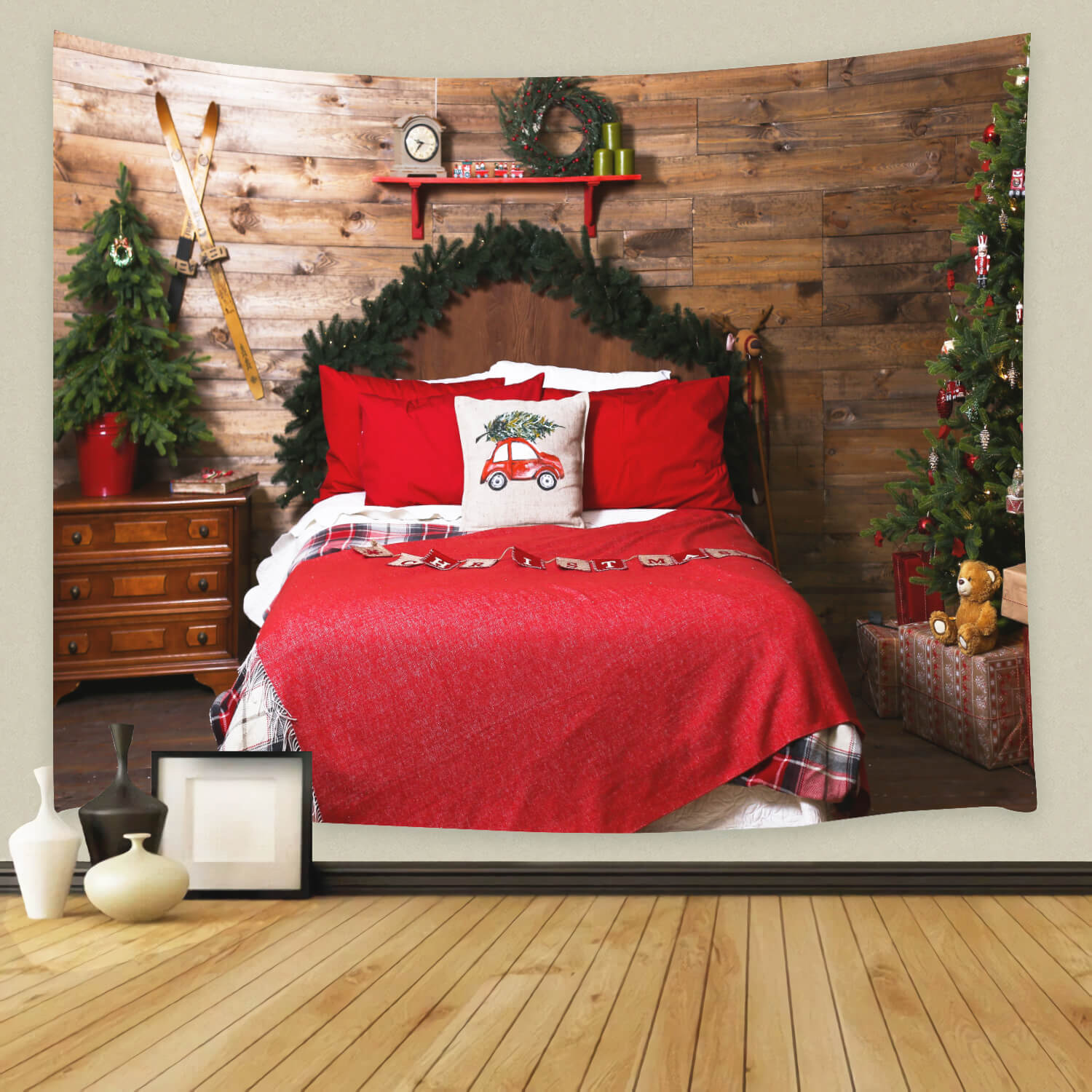 Christmas Bedroom Retro Wooden Wall Backdrop UK M11-34