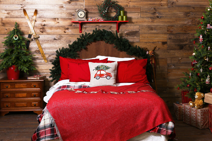 Christmas Bedroom Retro Wooden Wall Backdrop UK M11-34