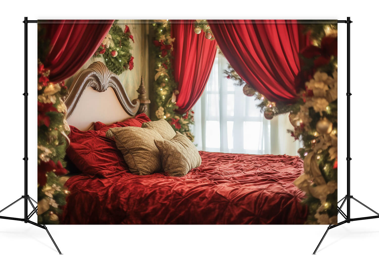 Christmas Room Garland Red Bed Backdrop UK M11-39