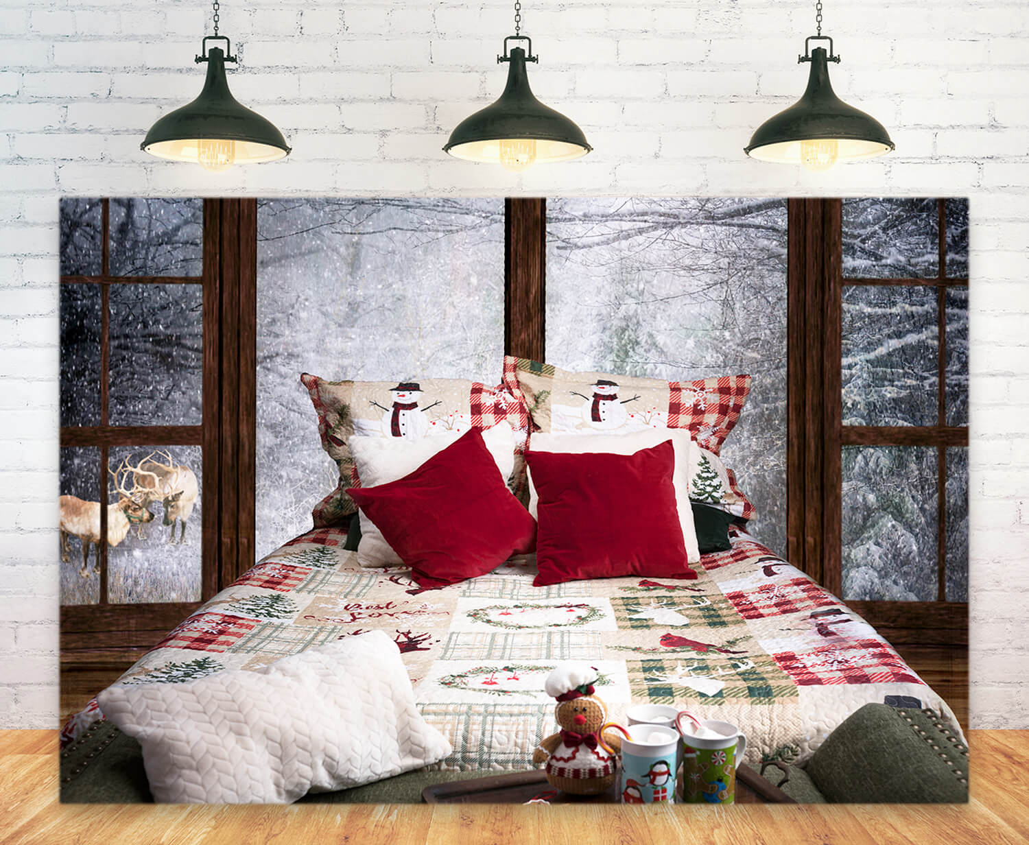 Winter Snowy Window Christmas Bed Backdrop UK M11-41