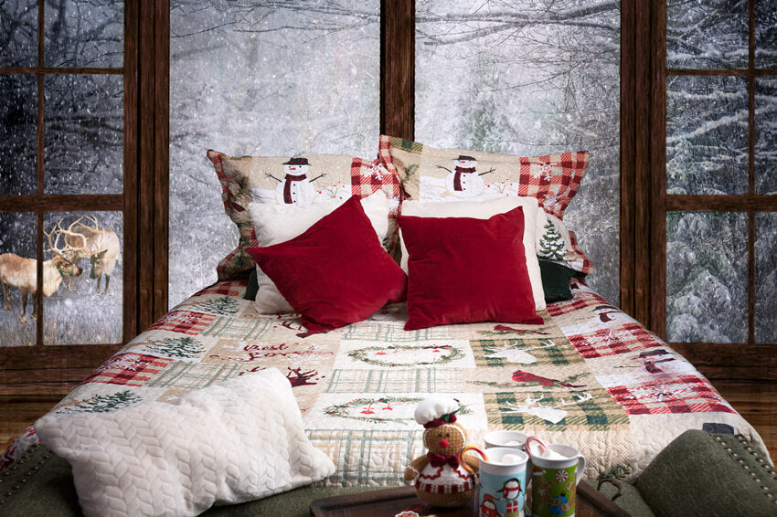 Winter Snowy Window Christmas Bed Backdrop UK M11-41