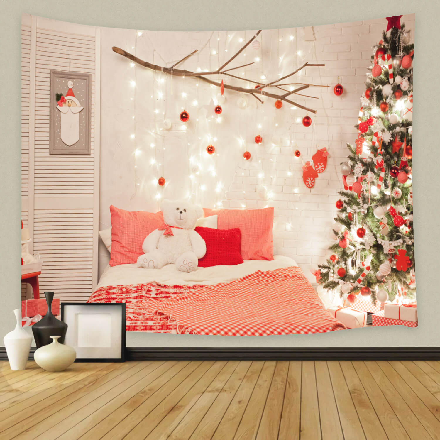 Christmas Tree Bedroom with Lights Backdrop UK M11-42