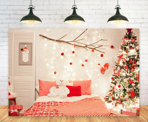 Christmas Tree Bedroom with Lights Backdrop UK M11-42