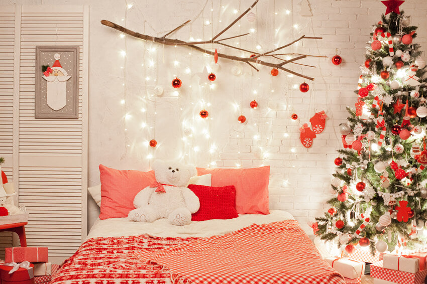 Christmas Tree Bedroom with Lights Backdrop UK M11-42