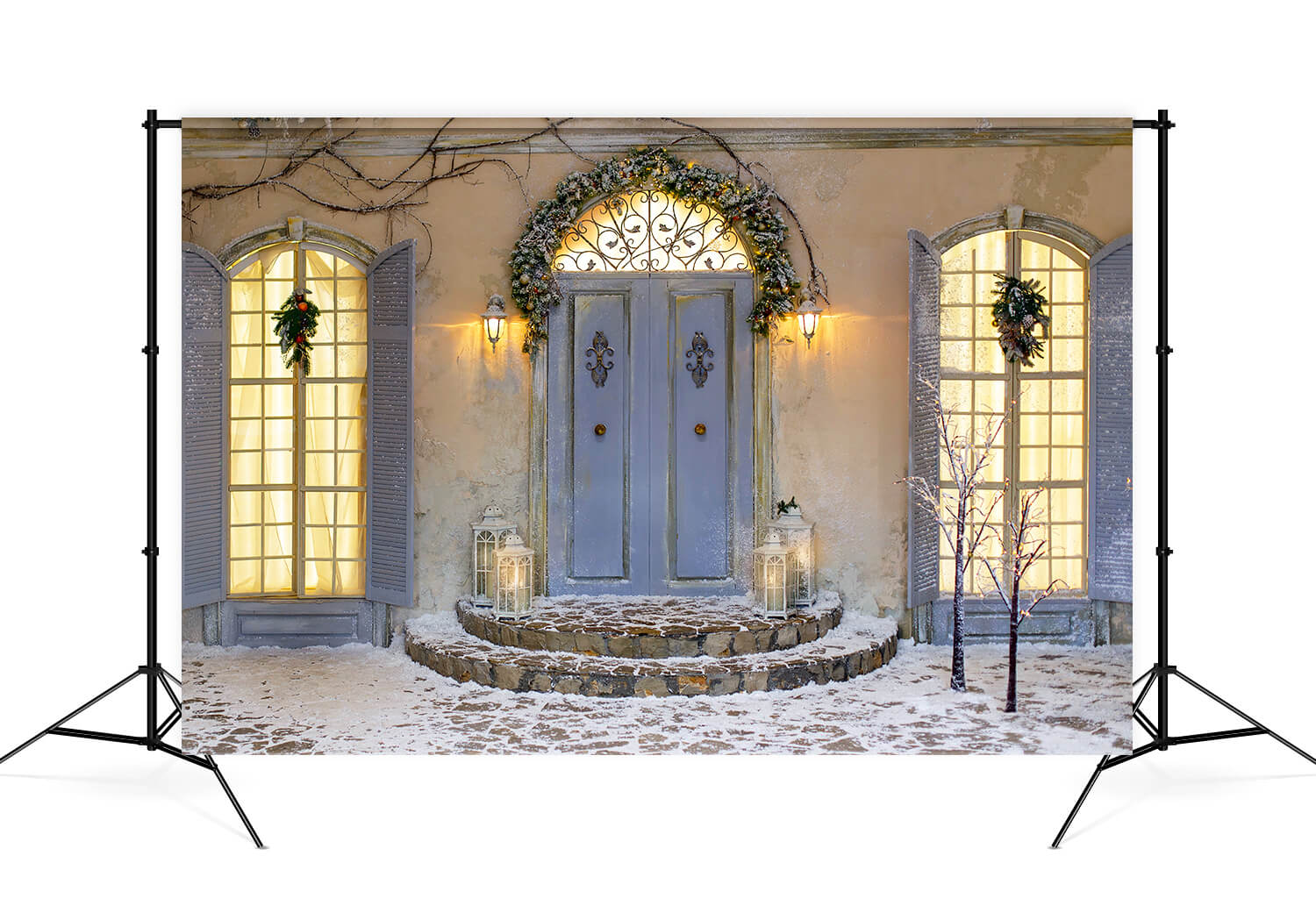 Christmas Front Porch Door Window Backdrop UK M11-43