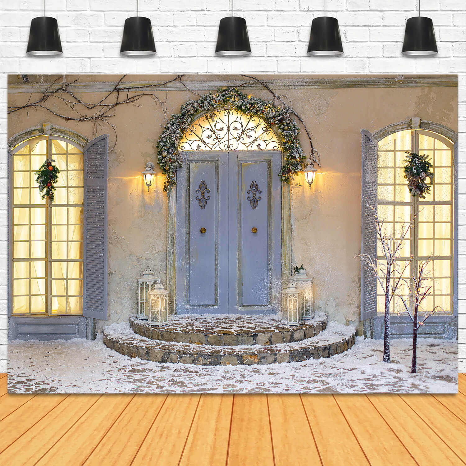 Christmas Front Porch Door Window Backdrop UK M11-43