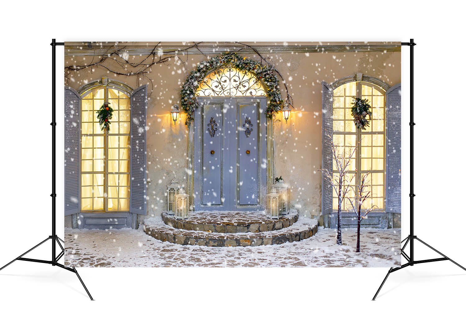 Snowflake Christmas House Porch Door Backdrop UK M11-44