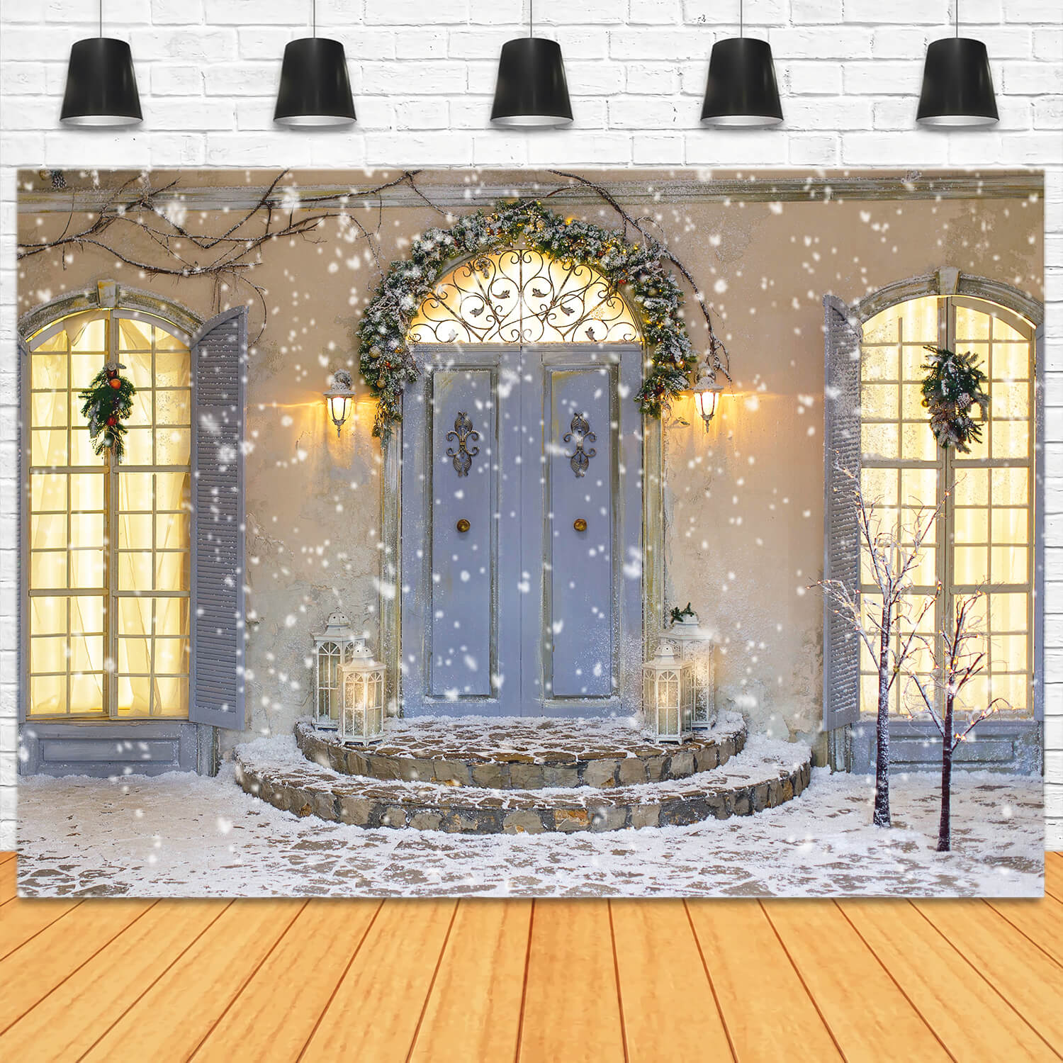 Snowflake Christmas House Porch Door Backdrop UK M11-44