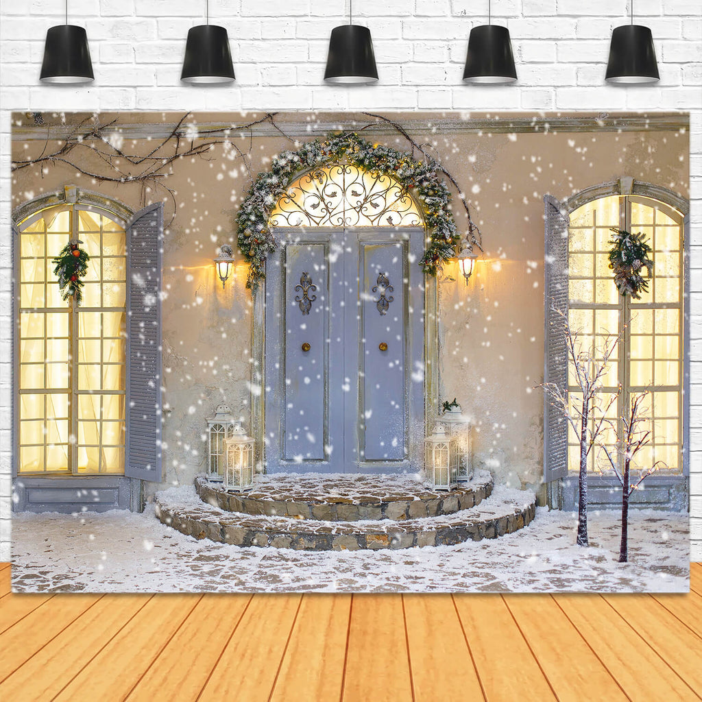 Snowflake Christmas House Porch Door Backdrop UK M11-44