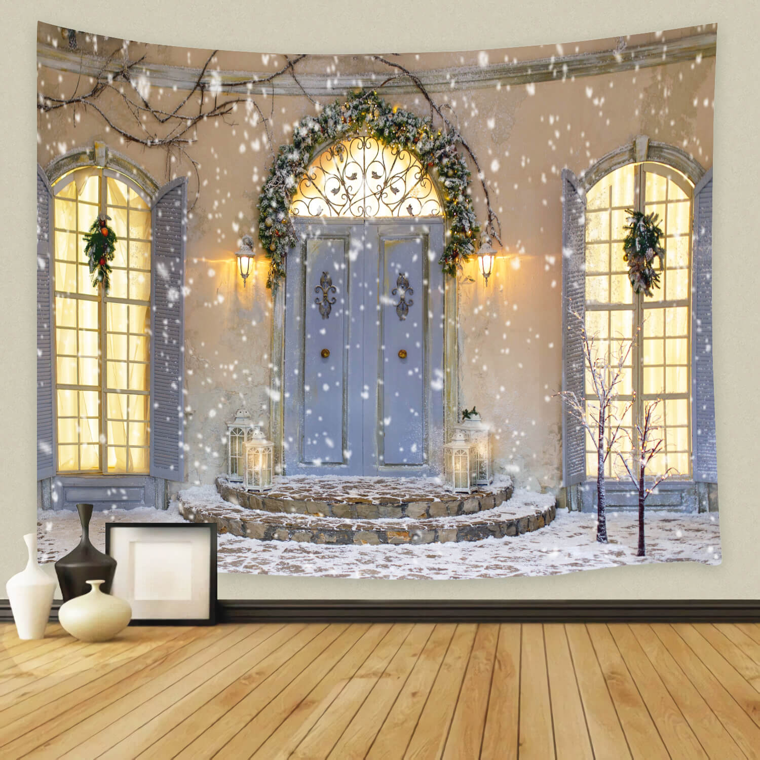 Snowflake Christmas House Porch Door Backdrop UK M11-44