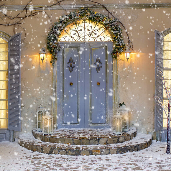 Snowflake Christmas House Porch Door Backdrop UK M11-44