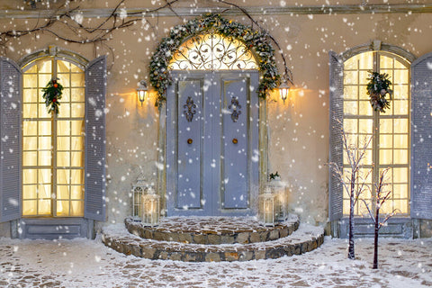 Snowflake Christmas House Porch Door Backdrop UK M11-44