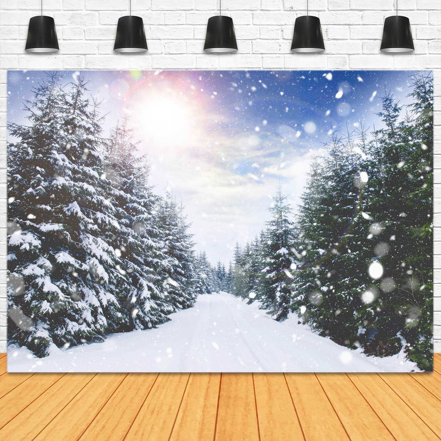 Winter Forest Snowfall Sunlight Landscape Backdrop UK M11-45