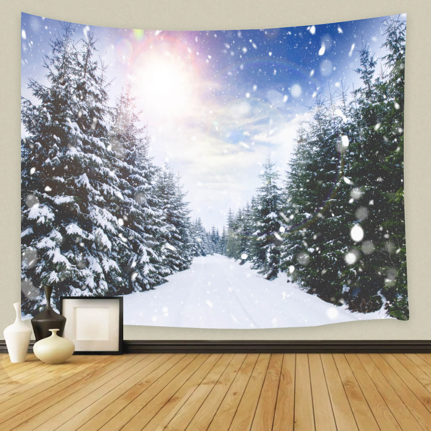 Winter Forest Snowfall Sunlight Landscape Backdrop UK M11-45