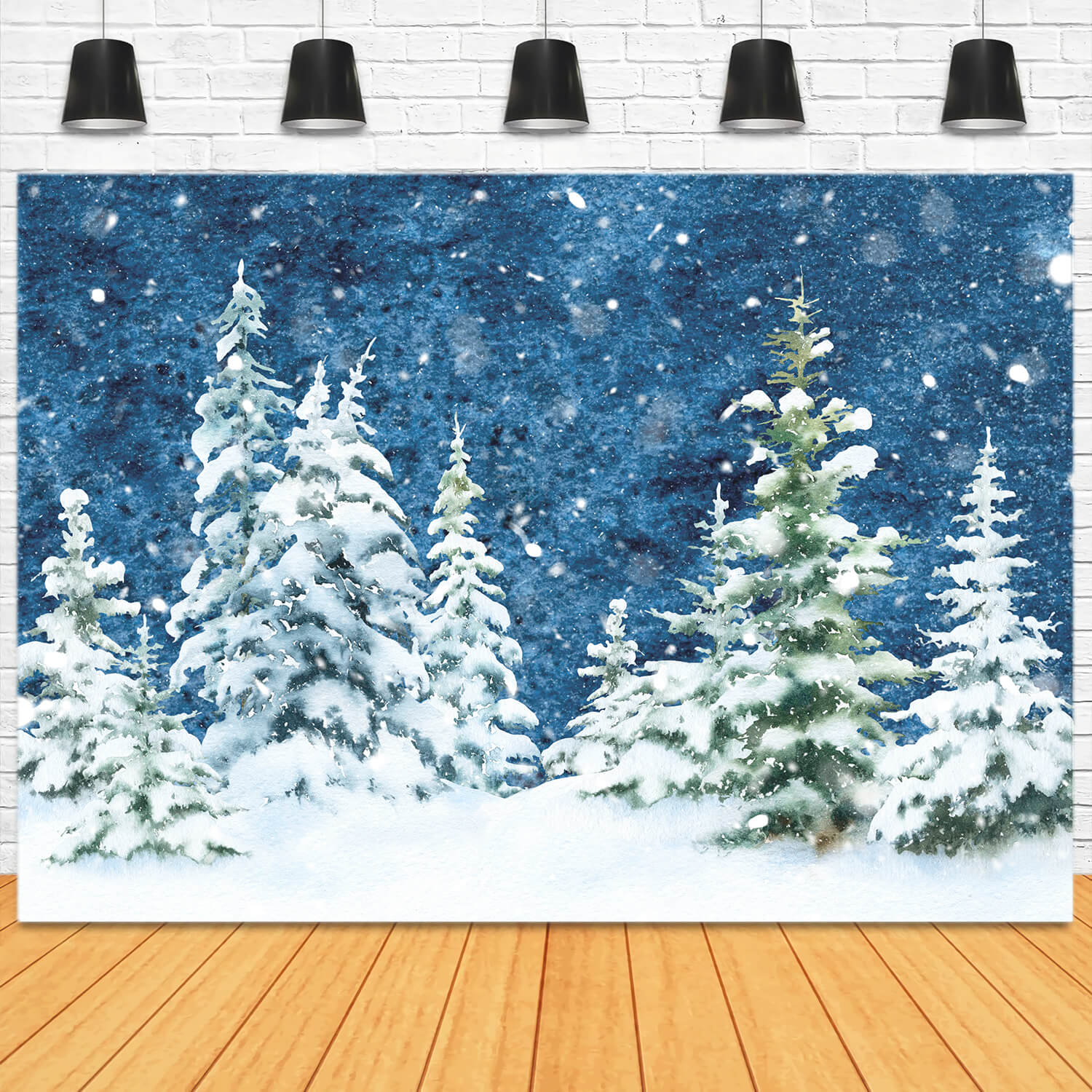 Winter Spruce Forest Snow Watercolor Backdrop UK M11-46