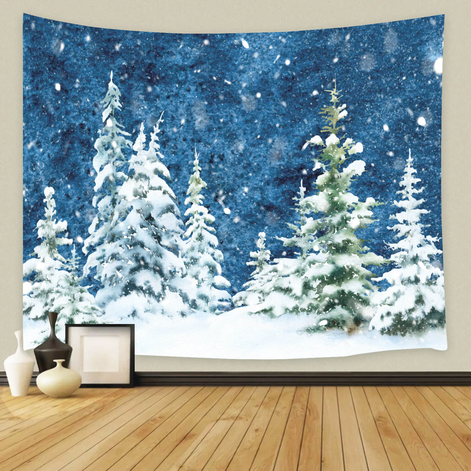 Winter Spruce Forest Snow Watercolor Backdrop UK M11-46