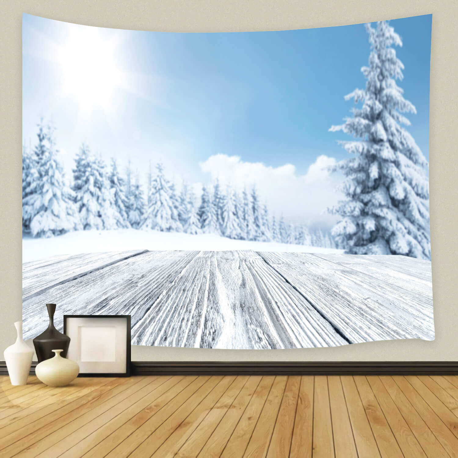 Winter Snowy Tree Woods Landscape Backdrop UK M11-48