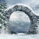 Winter Snow Mountain Lake Stone Arch Backdrop UK M11-49