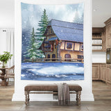 Winter Forest Cabin Snow Photography Backdrop UK M11-50