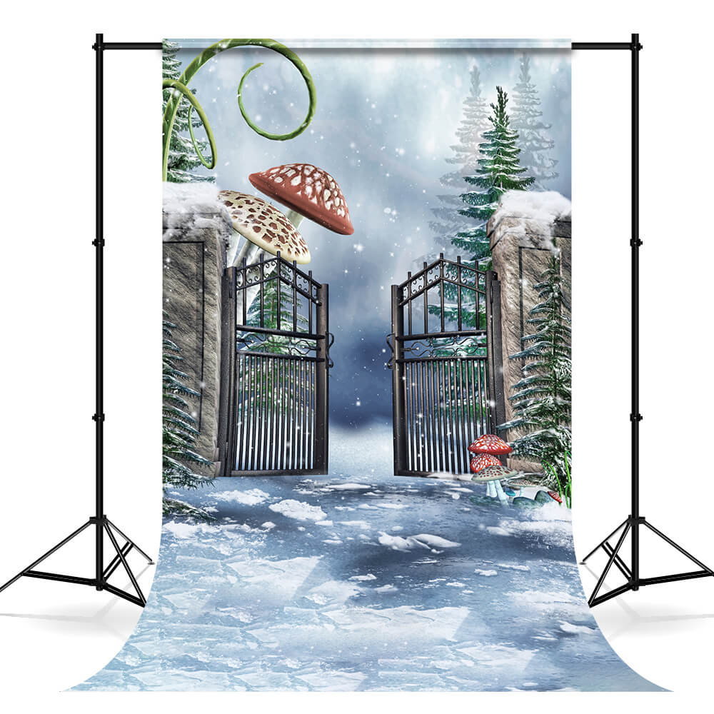 Winter Garden Snow Giant Mushroom Backdrop UK M11-51