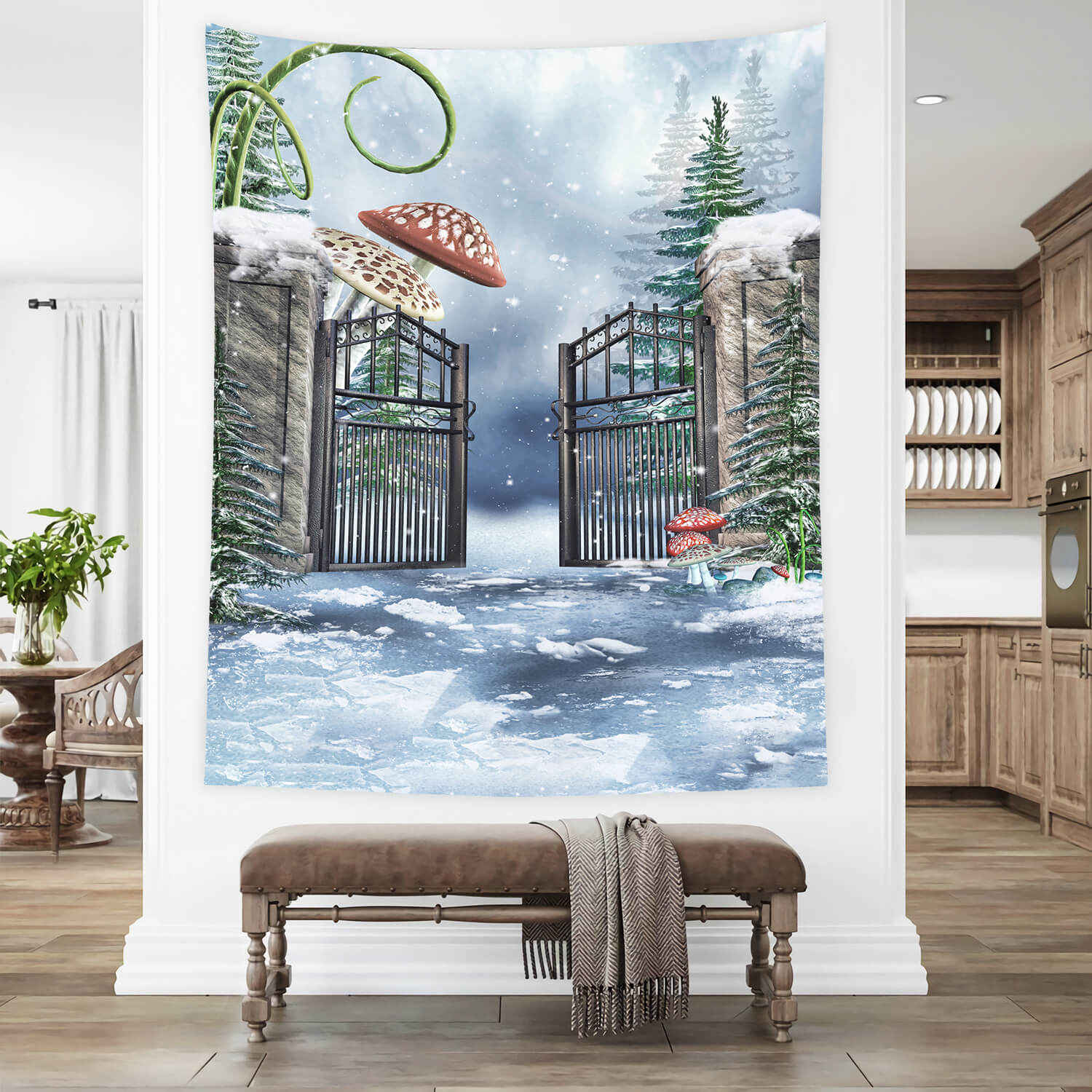 Winter Garden Snow Giant Mushroom Backdrop UK M11-51