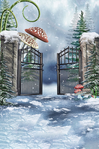 Winter Garden Snow Giant Mushroom Backdrop UK M11-51