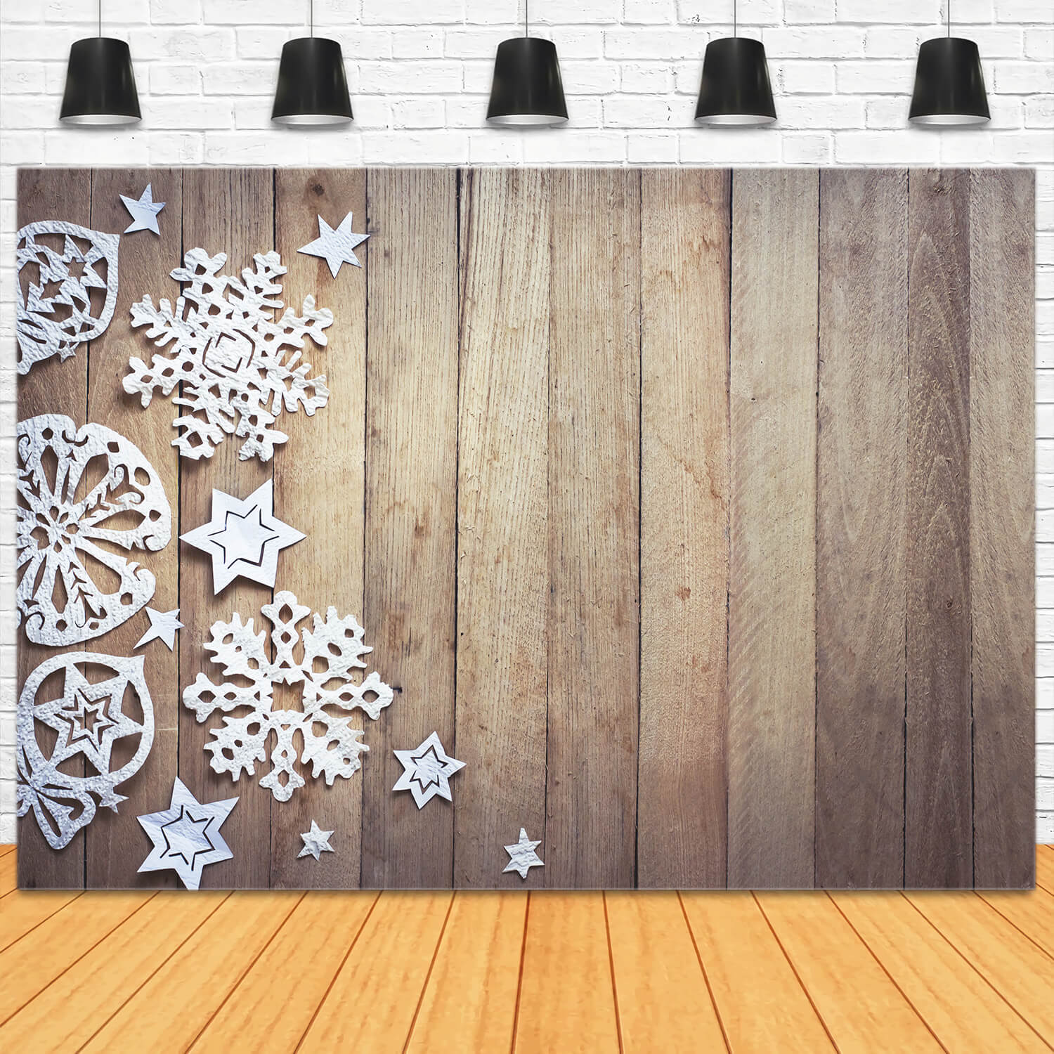 Rustic Snowflakes Wood Photography Backdrop UK M11-55