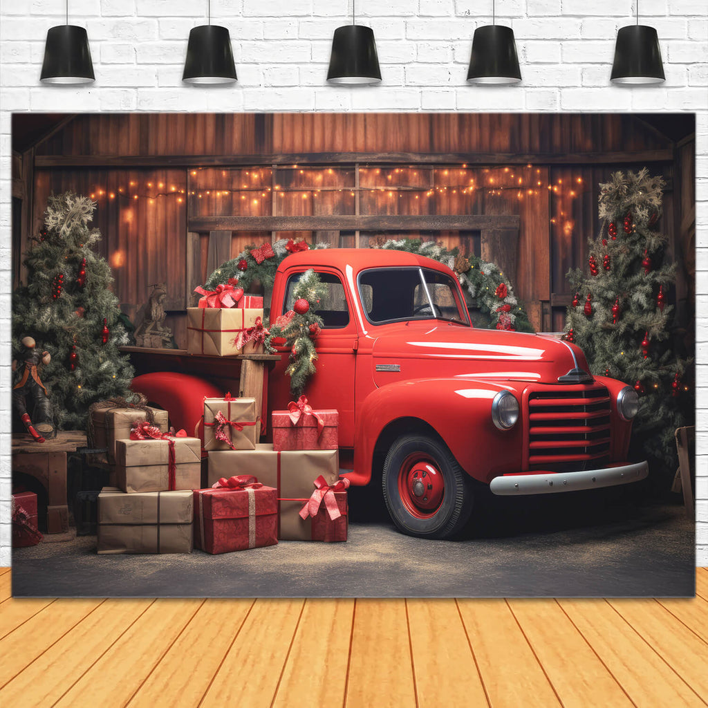 Christmas Gift Red Truck Backdrop for Photography UK M11-56