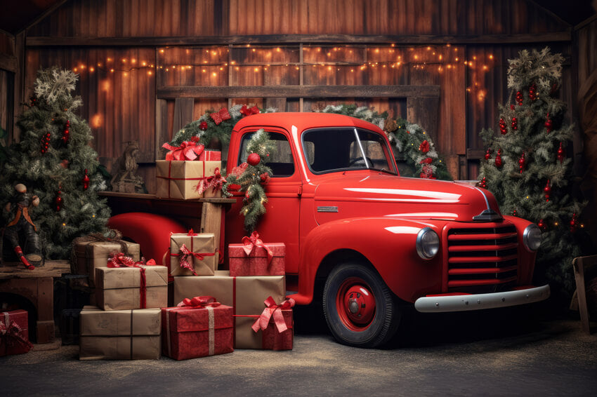 Christmas Gift Red Truck Backdrop for Photography UK M11-56