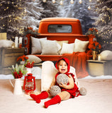 Vintage Christmas Red Car Snowy Forest Backdrop UK M11-57