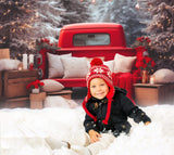 Vintage Christmas Red Car Snowy Forest Backdrop UK M11-57